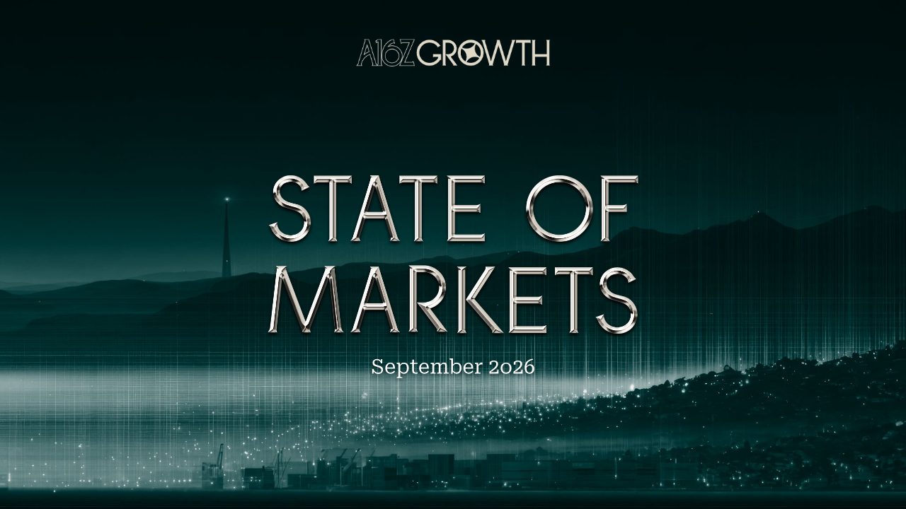 First page of a16z State of Markets II: 100+ charts on tech and markets in the first half of 2026