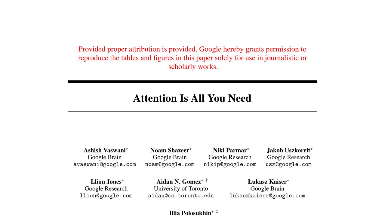 First page of Attention Is All You Need (2017): the Transformer paper that started the modern AI era