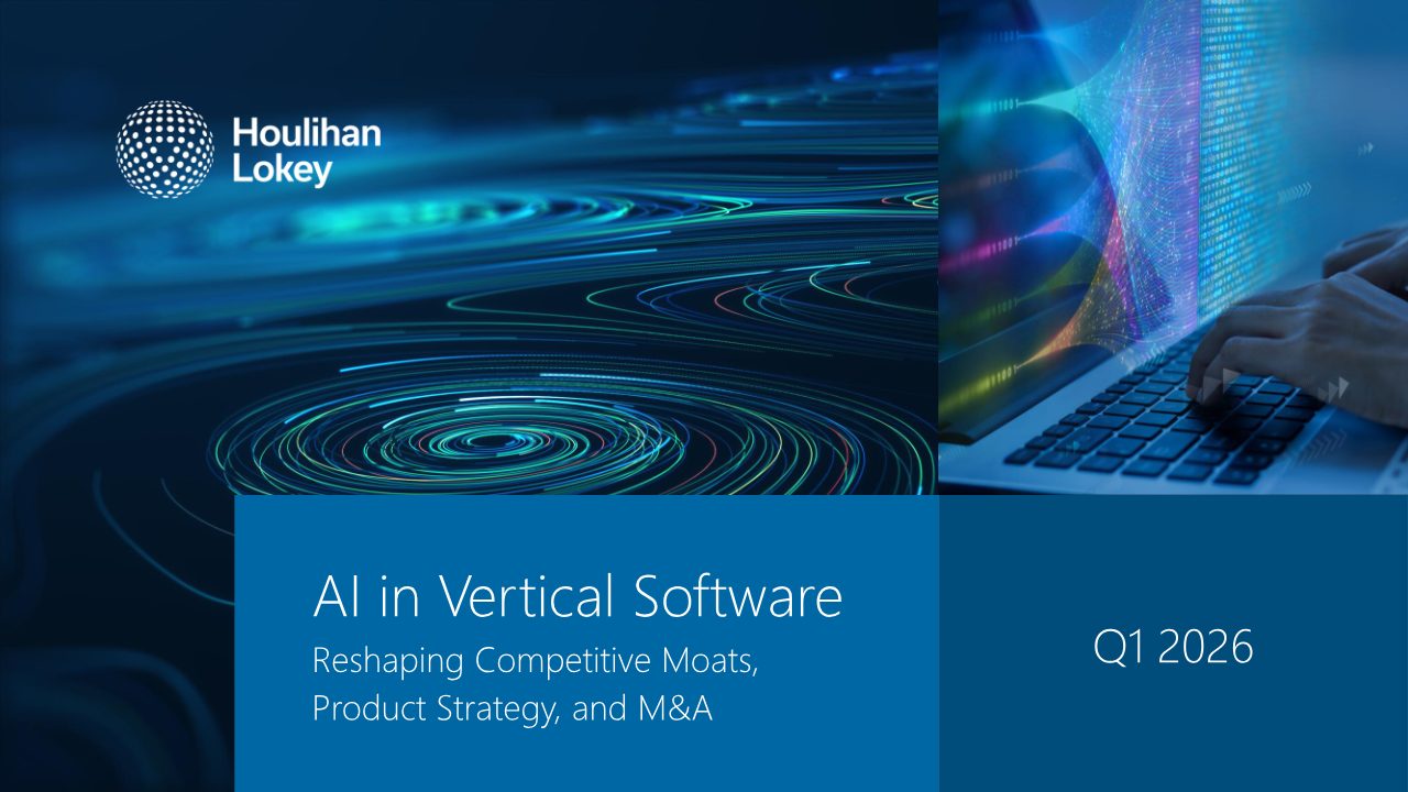 First page of Houlihan Lokey: AI in vertical software, moats, product strategy and M&A, Q1 2026