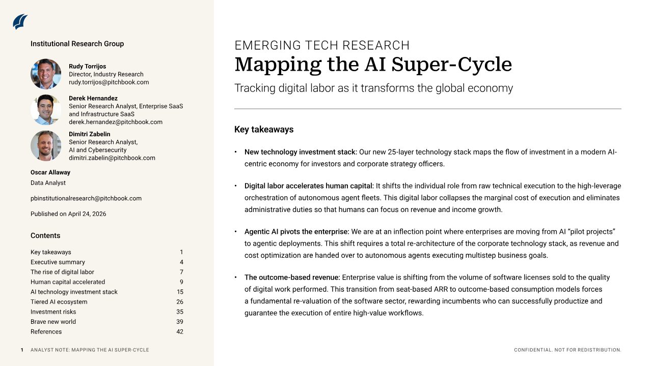 First page of PitchBook's 25-layer map of the AI investment stack