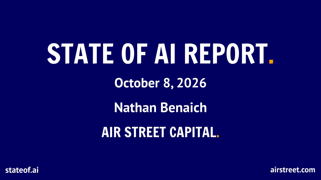 First page of State of AI Report 2026 (Air Street Capital, October 2026): OpenAI and Anthropic near $105B combined run rate