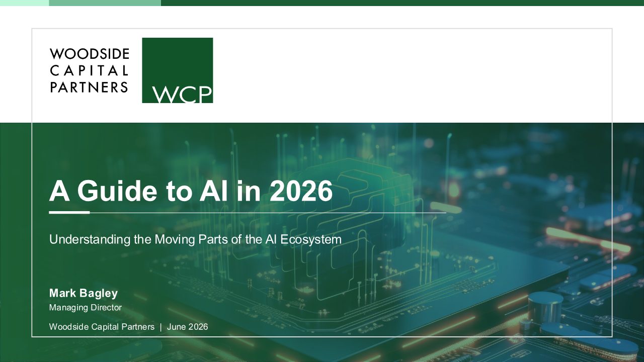 First page of Woodside Capital: A Guide to AI in 2026: 12 frontier models, tokens, capex and the SaaSpocalypse