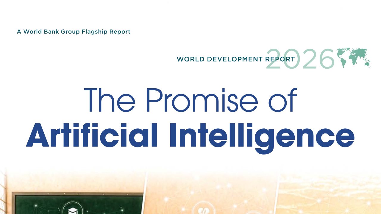 First page of World Development Report 2026 (World Bank, August 2026): under a tenth of developing-economy jobs face AI automation